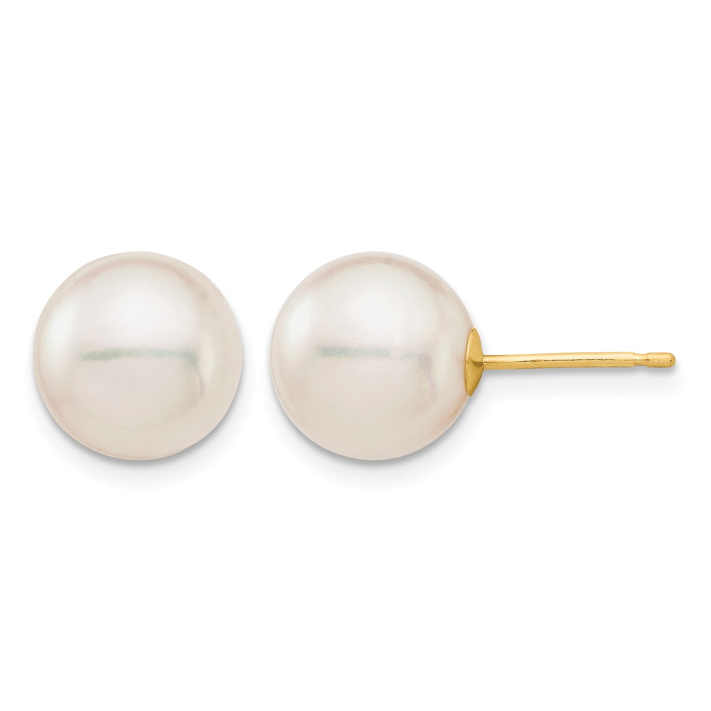 14k 9-10mm White Round Saltwater Akoya Cultured Pearl Stud Post Earrings