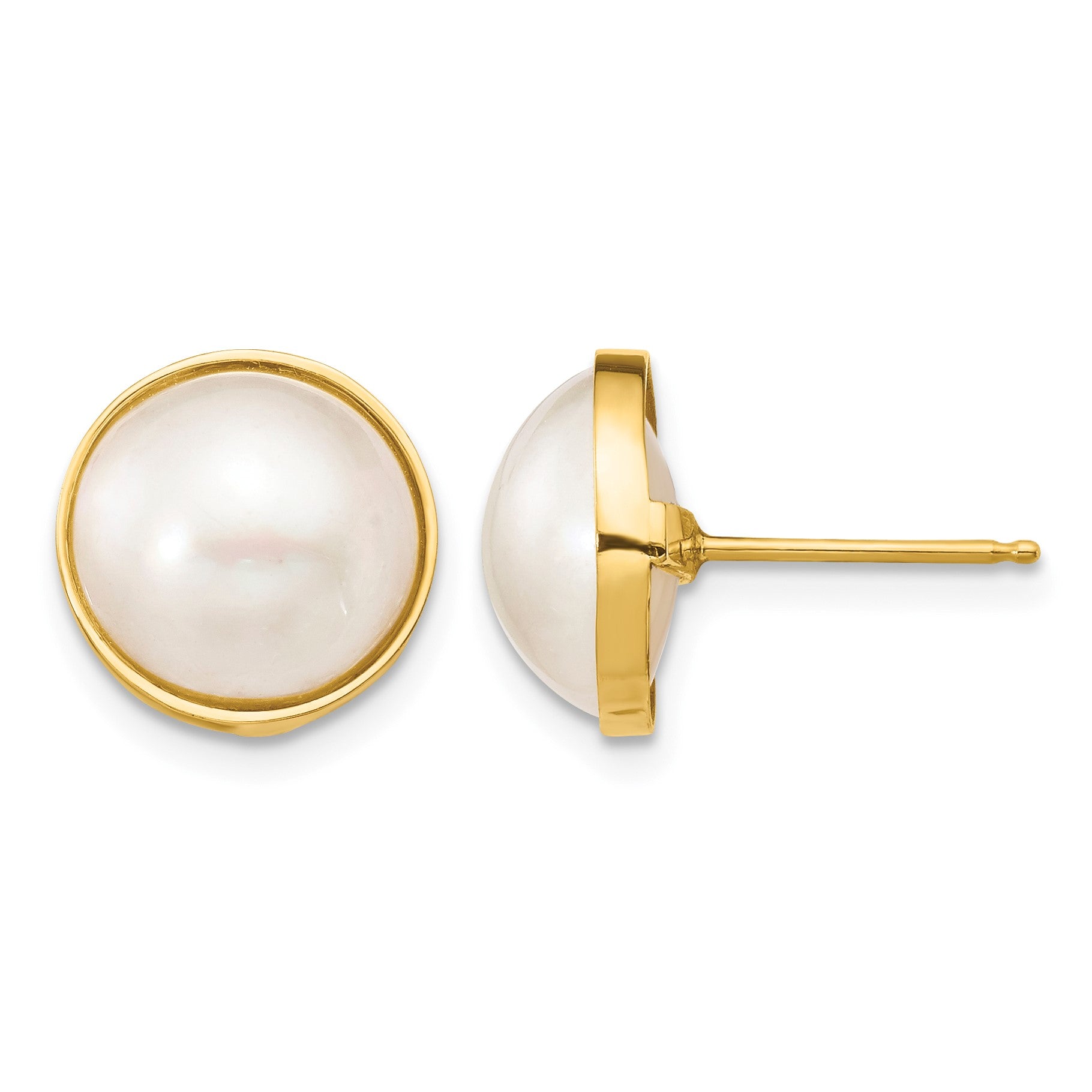 14K 10-11mm White Mabe Saltwater Cultured Pearl Post Earrings