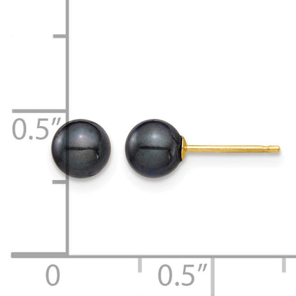 14k 5-6mm Round Black Saltwater Akoya Cultured Pearl Stud Post Earrings
