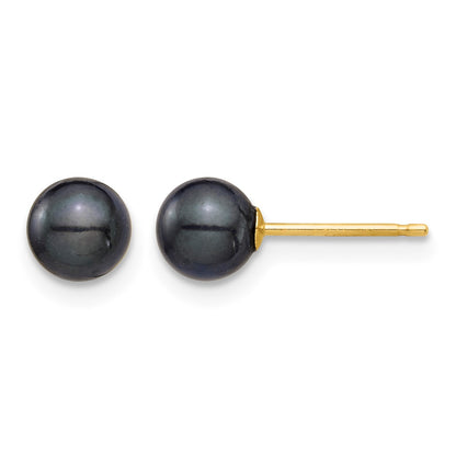 14k 5-6mm Round Black Saltwater Akoya Cultured Pearl Stud Post Earrings