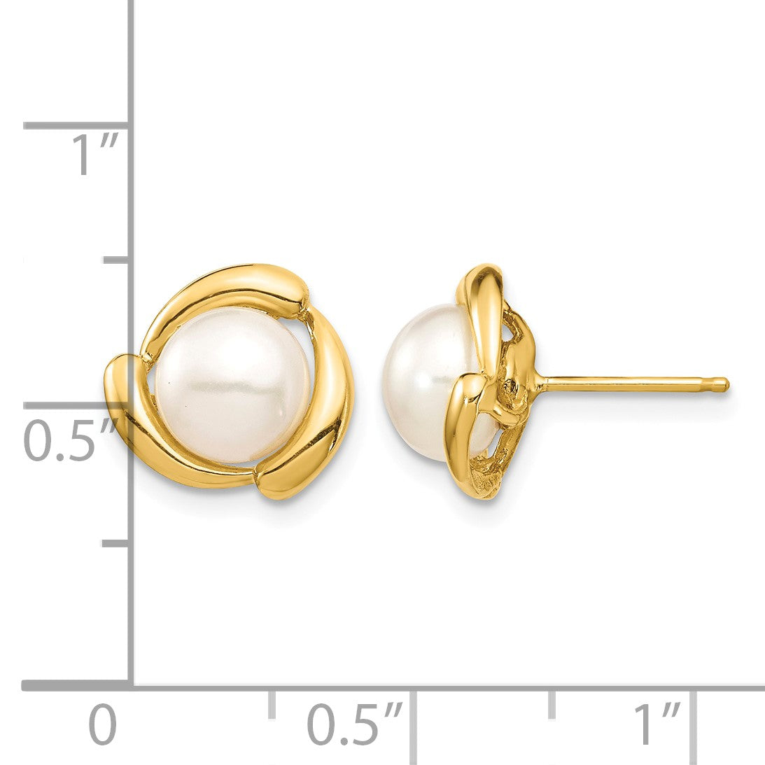 14K 7-8mm White Button Freshwater Cultured Pearl Post Earrings