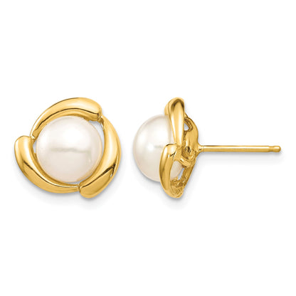14K 7-8mm White Button Freshwater Cultured Pearl Post Earrings