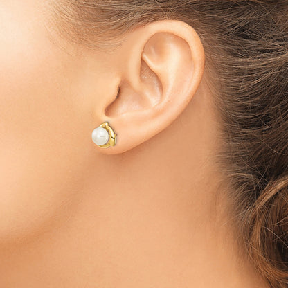 14K 7-8mm White Button Freshwater Cultured Pearl Post Earrings