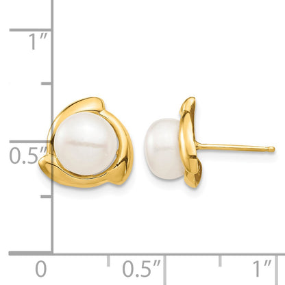 14K 7-8mm White Button Freshwater Cultured Pearl Post Earrings