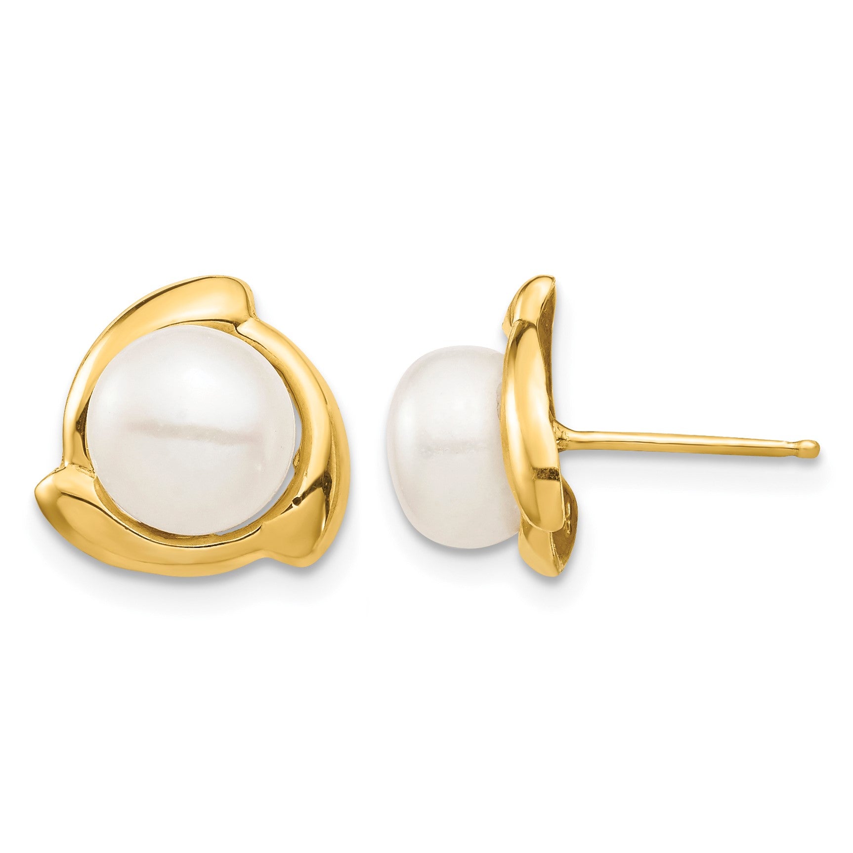 14K 7-8mm White Button Freshwater Cultured Pearl Post Earrings