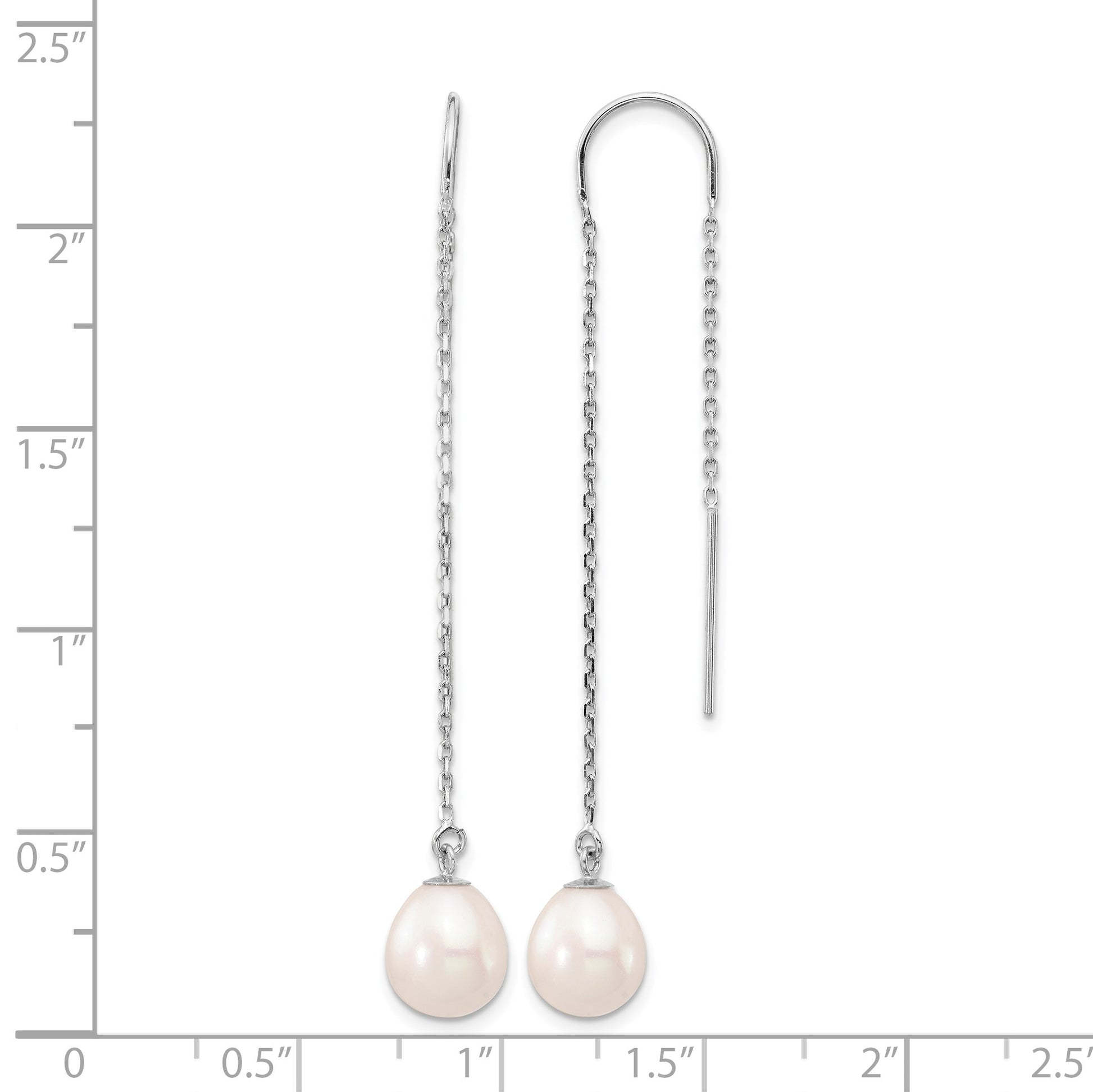 14k White Gold 7-8mm White Teardrop Freshwater Cultured Pearl Threader Earrings