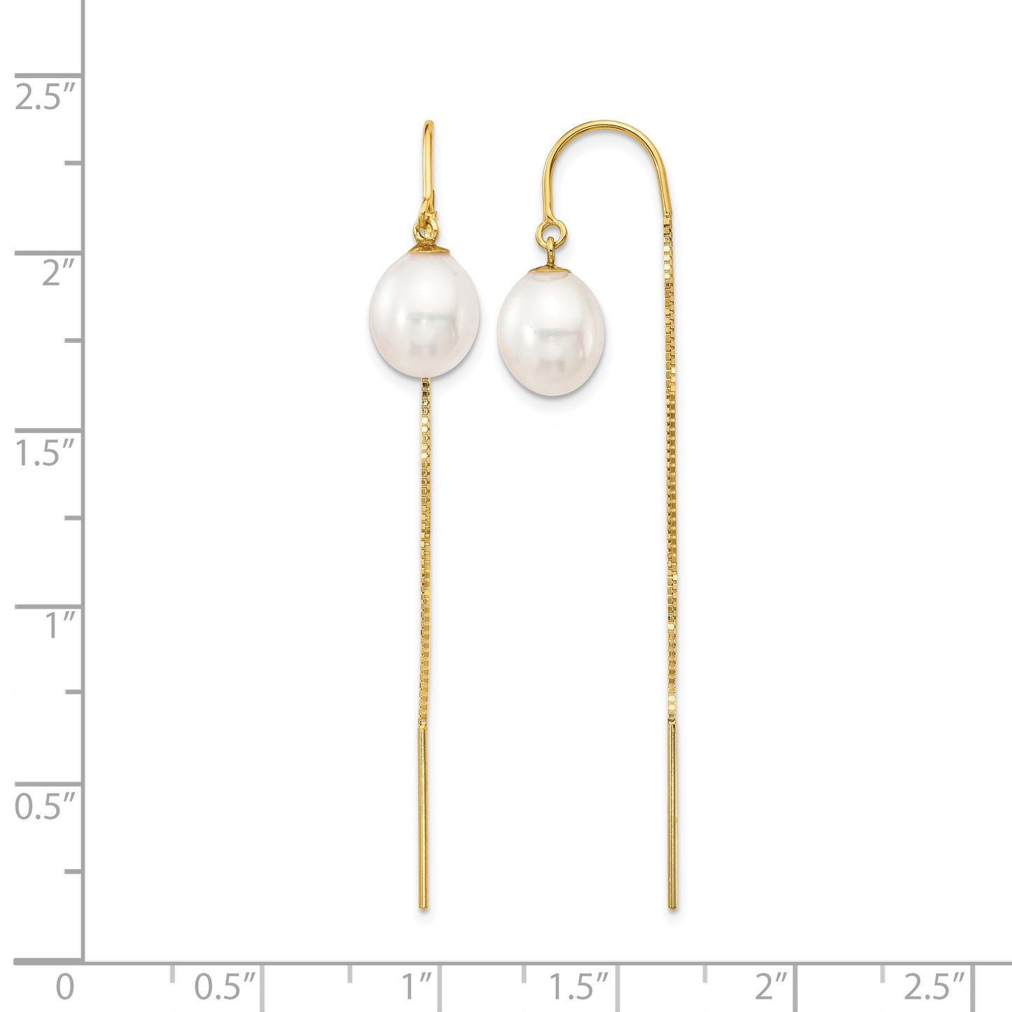 14k 7-8mm White Rice Freshwater Cultured Pearl Box Chain Threader Earrings
