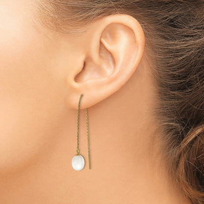 14k 7-8mm White Rice Freshwater Cultured Pearl Cable Chain Threader Earrings