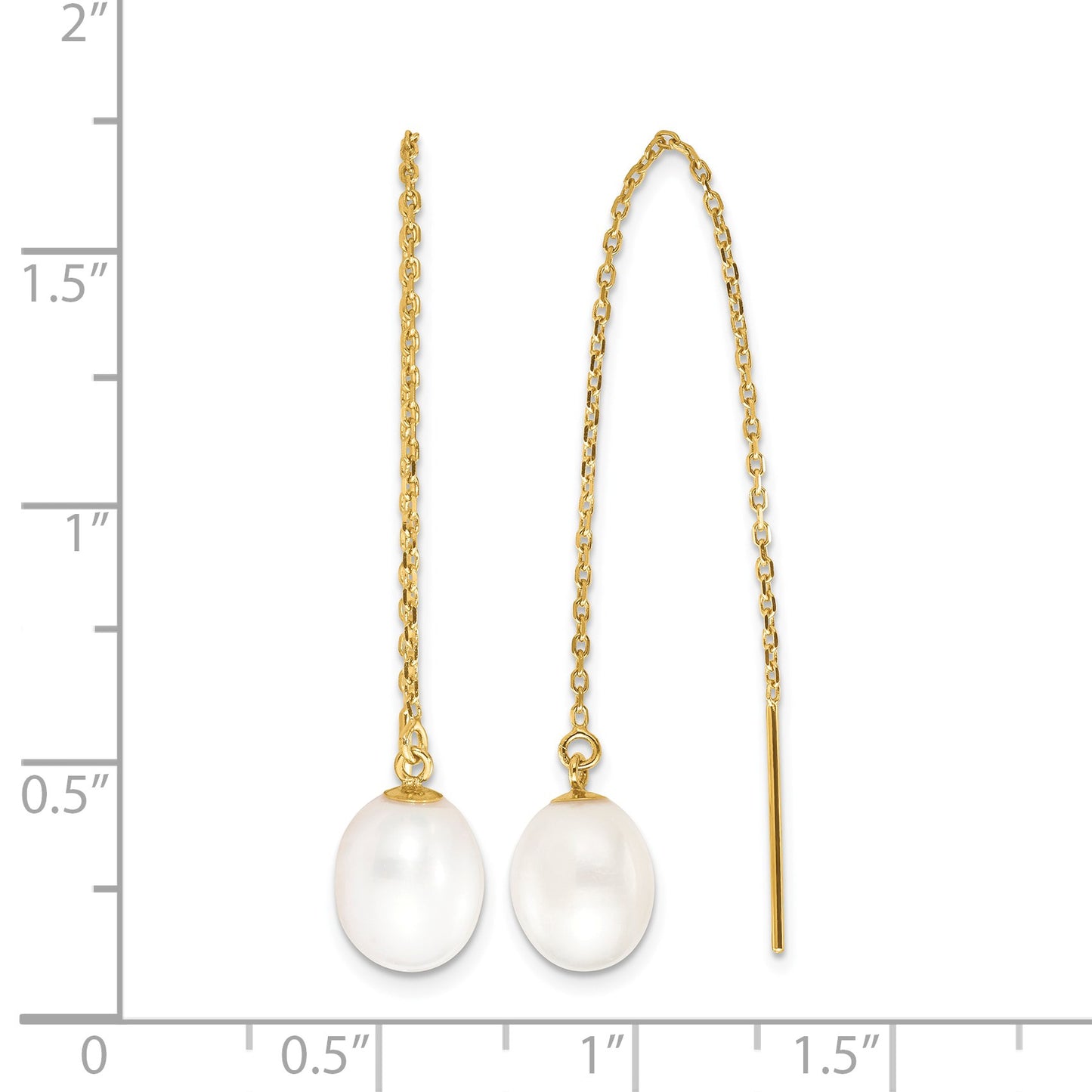 14k 7-8mm White Rice Freshwater Cultured Pearl Cable Chain Threader Earrings