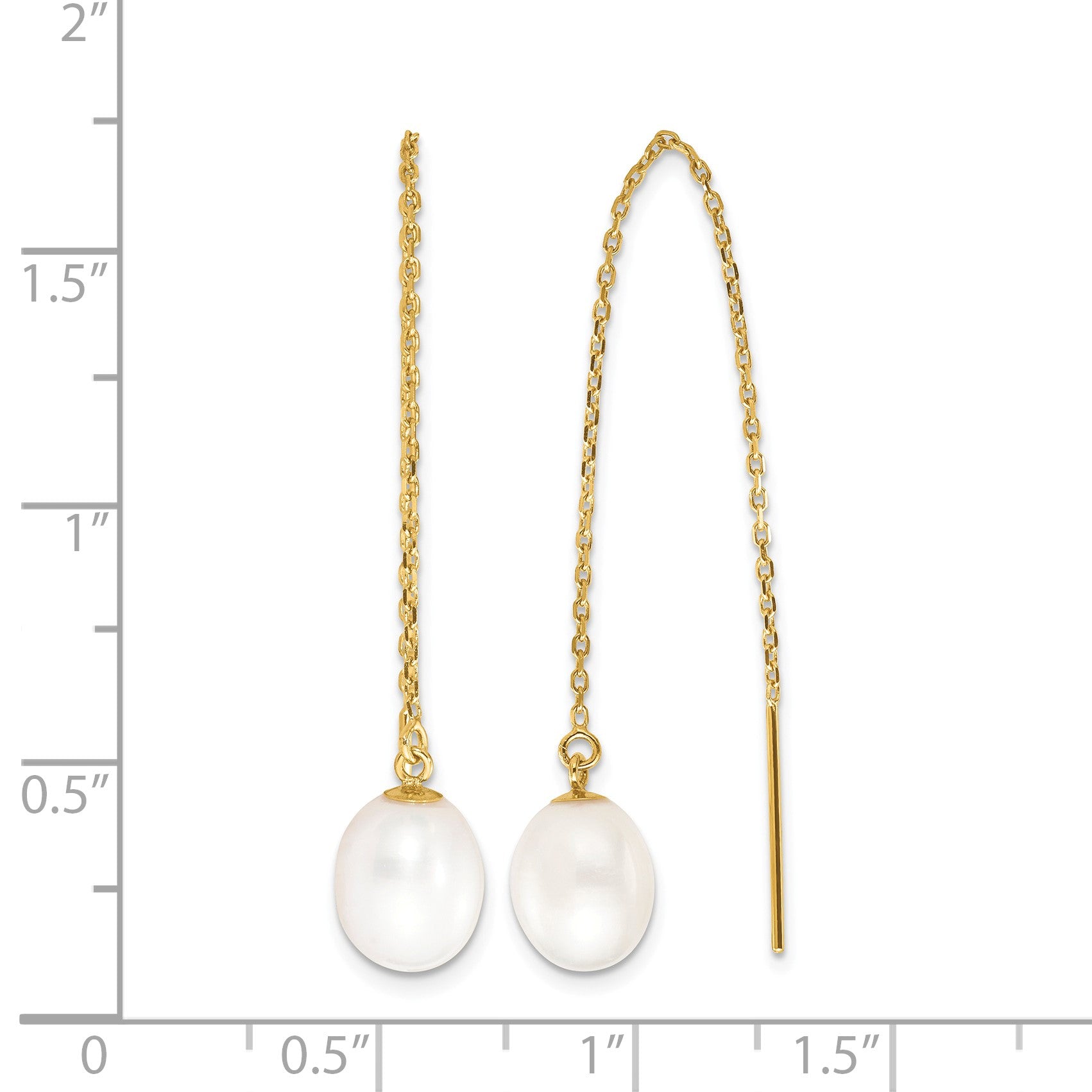 14k 7-8mm White Rice Freshwater Cultured Pearl Cable Chain Threader Earrings