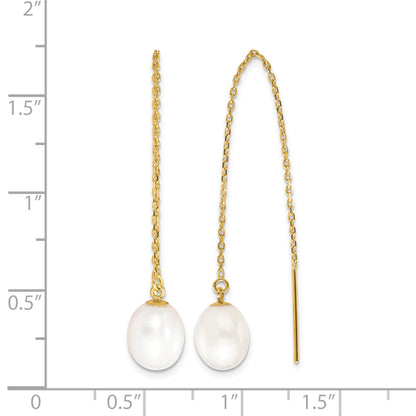 14k 7-8mm White Rice Freshwater Cultured Pearl Cable Chain Threader Earrings