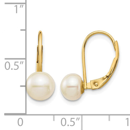 14K 6-7mm White Button Freshwater Cultured Pearl Leverback Earrings