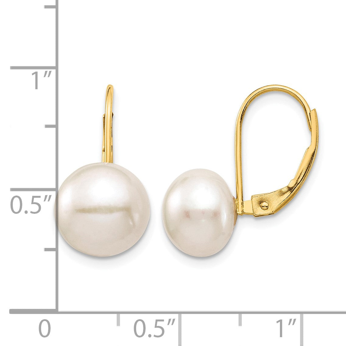 14K 9-10mm White Button Freshwater Cultured Pearl Leverback Earrings
