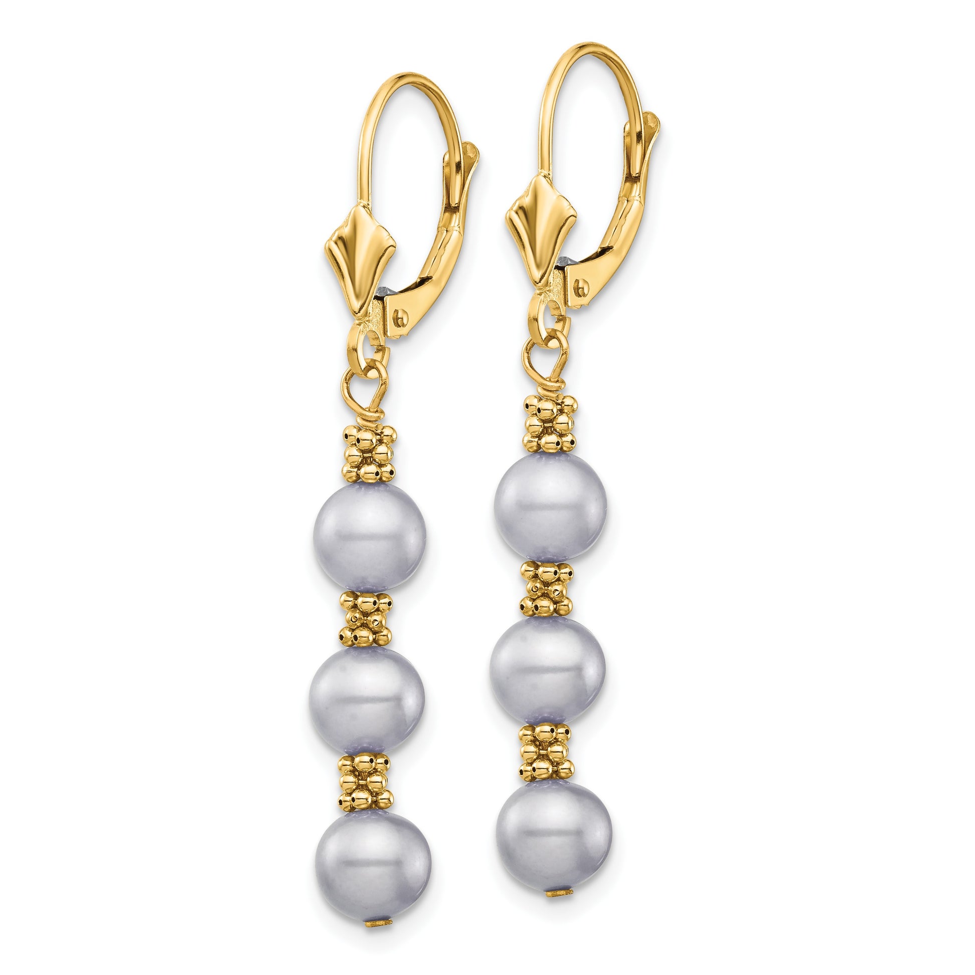 14k 5-6mm Grey Semi-Round Freshwater Cultured Pearl Dangle Leverback Earrings