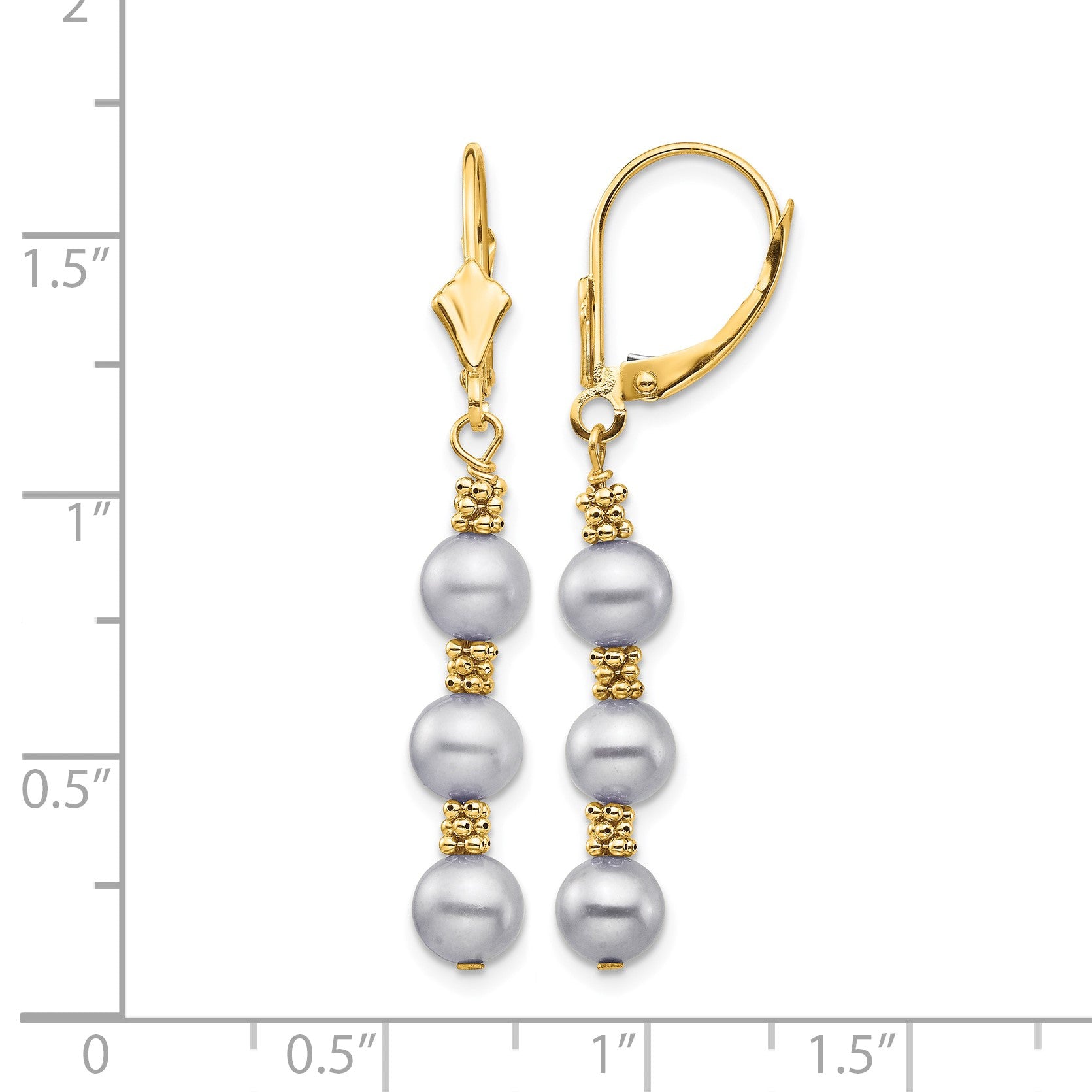 14k 5-6mm Grey Semi-Round Freshwater Cultured Pearl Dangle Leverback Earrings