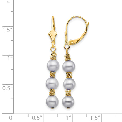 14k 5-6mm Grey Semi-Round Freshwater Cultured Pearl Dangle Leverback Earrings