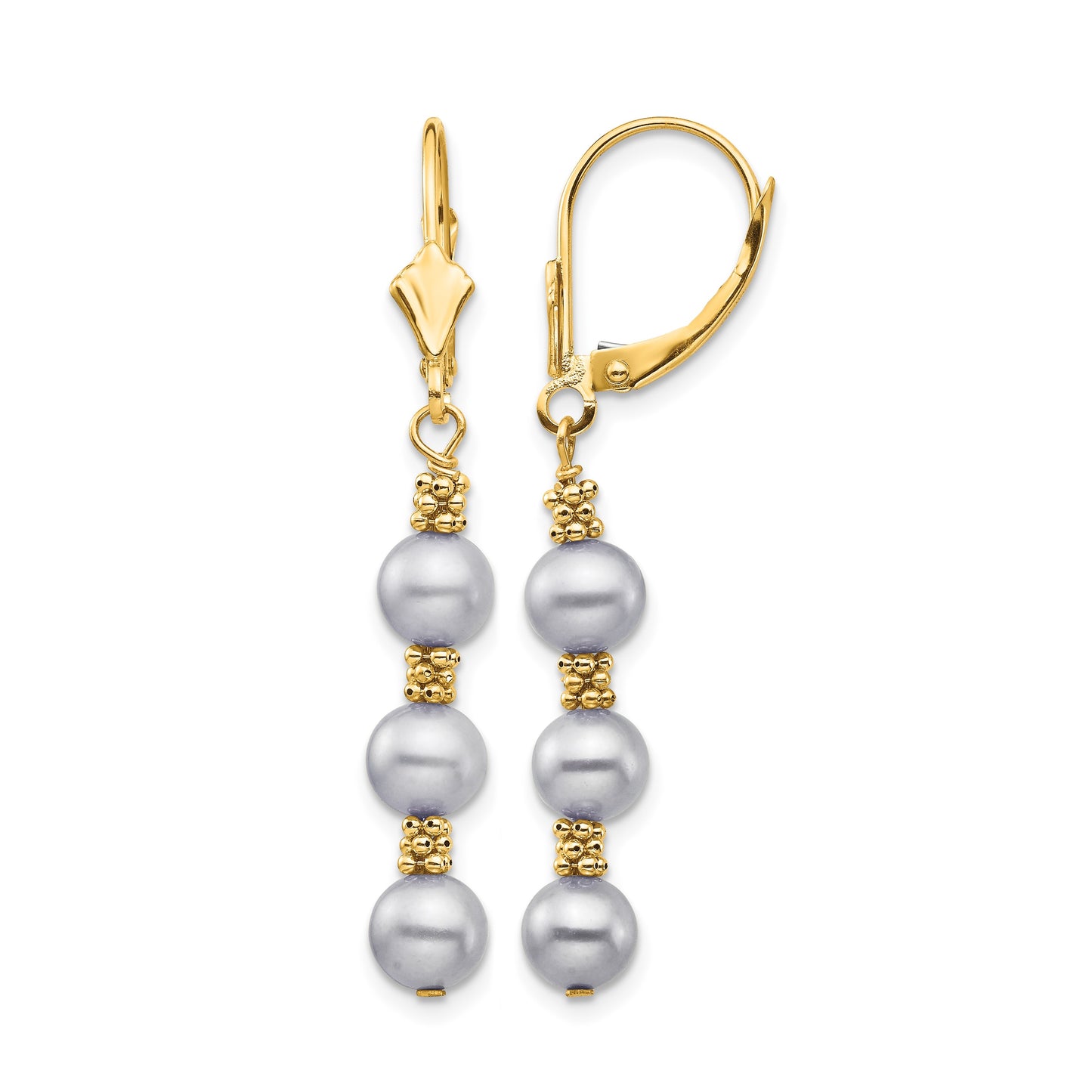 14k 5-6mm Grey Semi-Round Freshwater Cultured Pearl Dangle Leverback Earrings