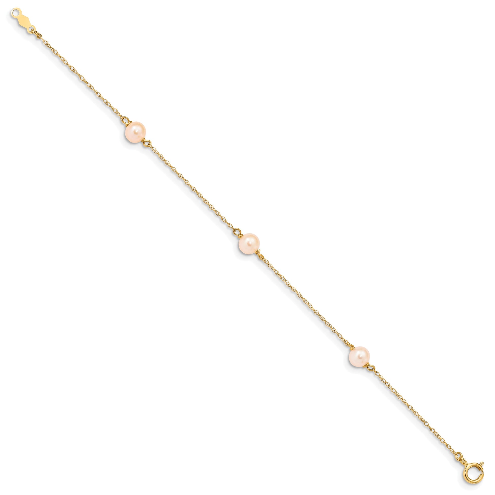 14k Madi K 5-6mm Pink Near-Round Freshwater Cultured Pearl 3-Station 6 inch Bracelet