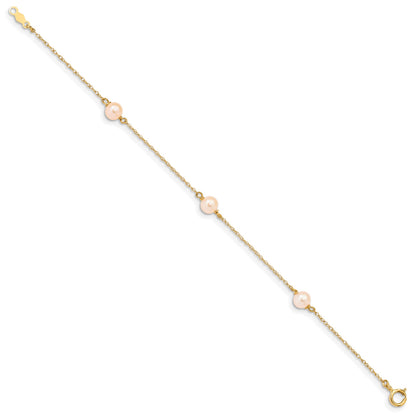 14k Madi K 5-6mm Pink Near-Round Freshwater Cultured Pearl 3-Station 6 inch Bracelet