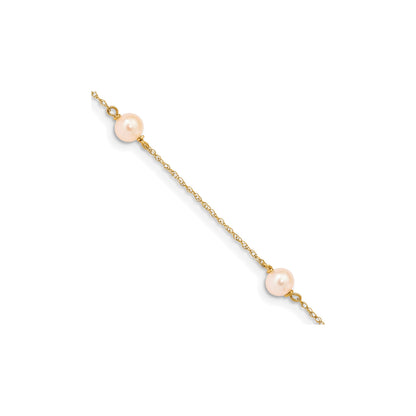 14k Madi K 5-6mm Pink Near-Round Freshwater Cultured Pearl 3-Station 6 inch Bracelet