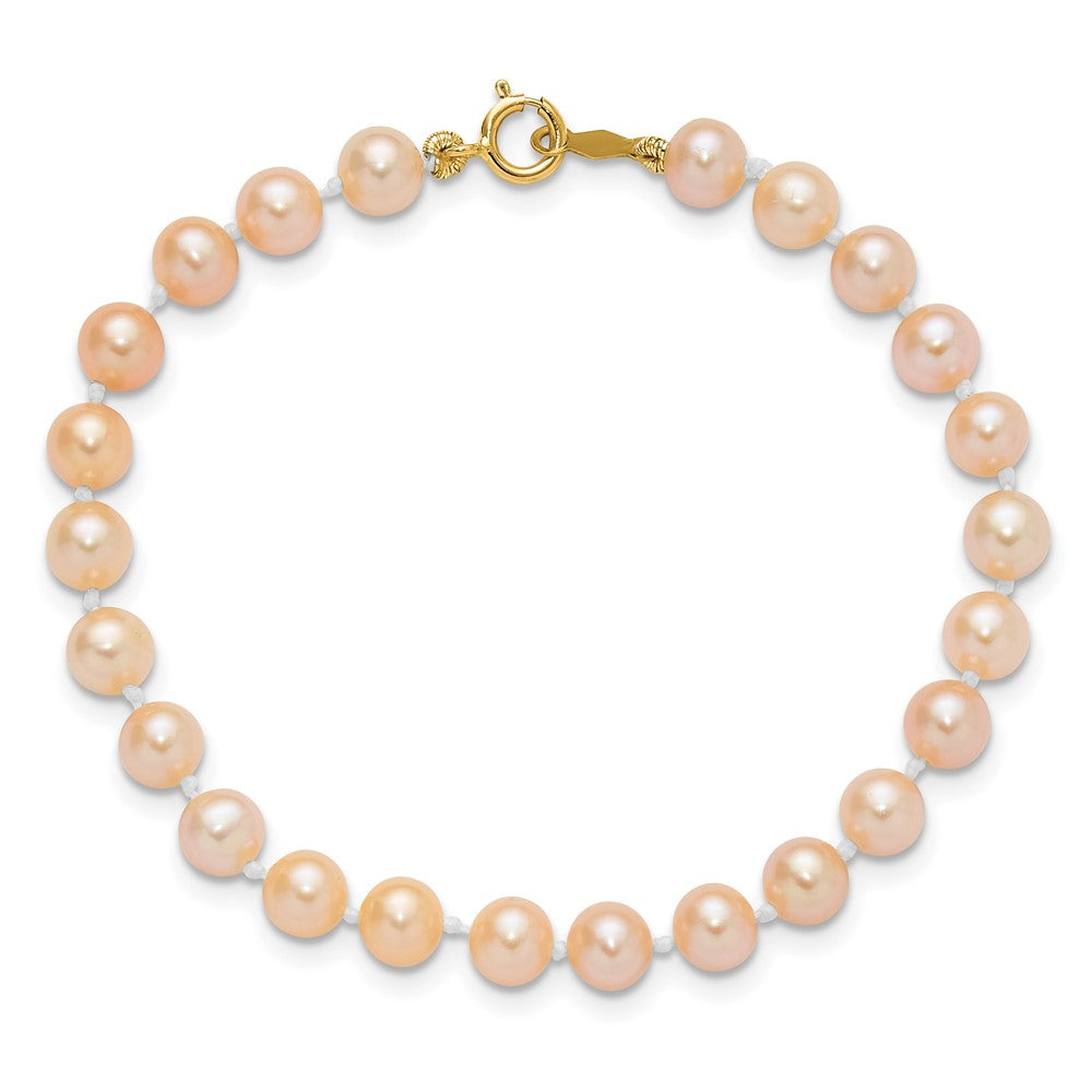 14k Madi K 4-5mm Pink Freshwater Cultured Pearl 5.5 inch Bracelet and Post Earrings Set