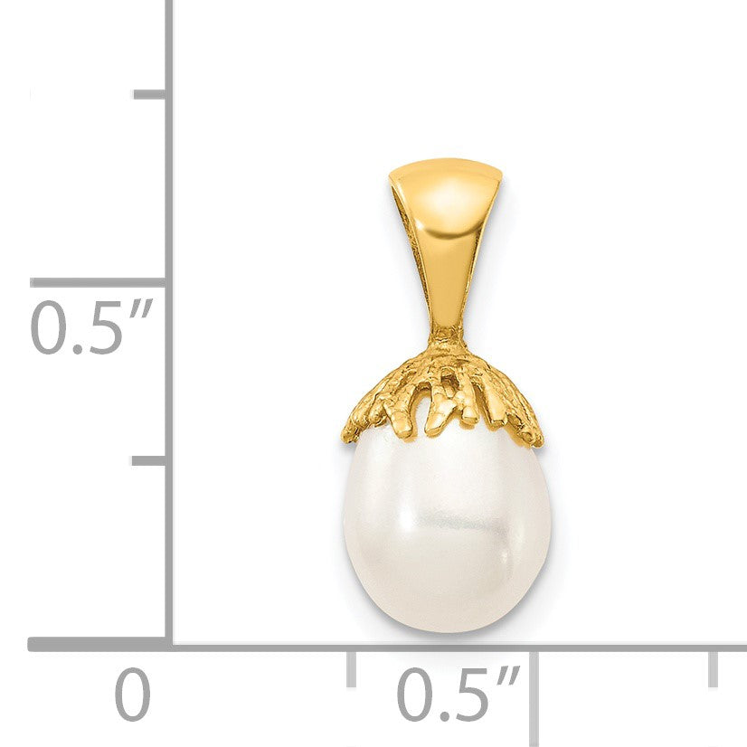 14K 7-8mm White Rice Freshwater Cultured Pearl Pendant