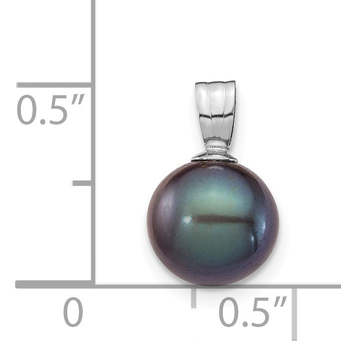 14K White Gold 8-9mm Round Black Freshwater Cultured Pearl Pendant