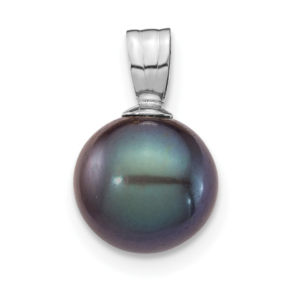 14K White Gold 8-9mm Round Black Freshwater Cultured Pearl Pendant