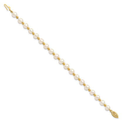 14k 6-7mm White Near-Round Freshwater Cultured Pearl Beaded 7 inch Bracelet