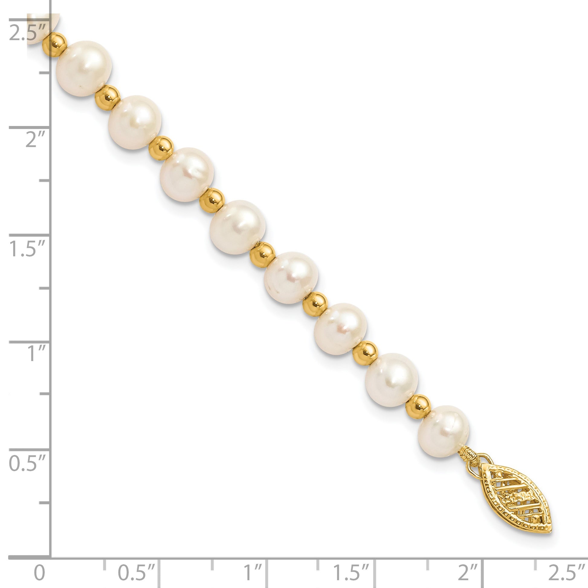 14k 6-7mm White Near-Round Freshwater Cultured Pearl Beaded 7 inch Bracelet