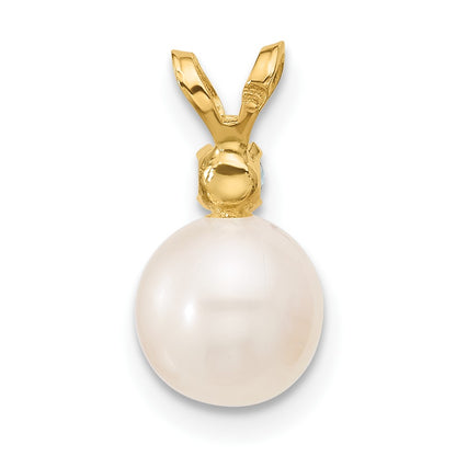 14k 7-7.5mm White Round Freshwater Cultured Pearl and .09BT Swiss Blue Topaz Pendant