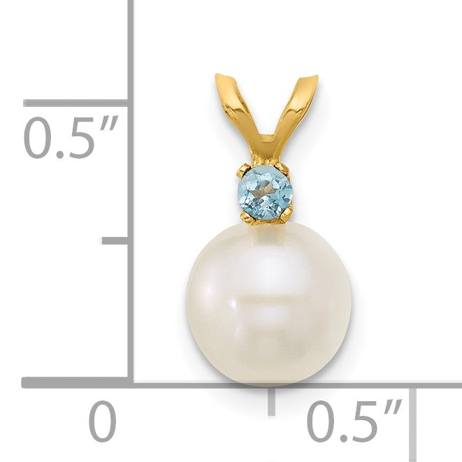 14k 7-7.5mm White Round Freshwater Cultured Pearl and .09BT Swiss Blue Topaz Pendant