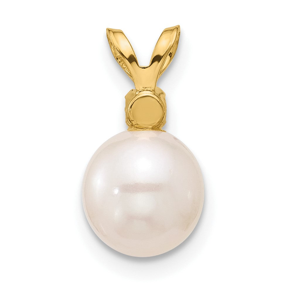 14k 7-7.5mm White Round Freshwater Cultured Pearl and .07PE Peridot Pendant