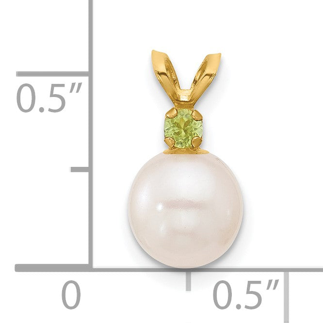 14k 7-7.5mm White Round Freshwater Cultured Pearl and .07PE Peridot Pendant