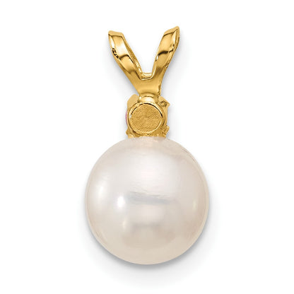 14k 7-7.5mm White Round Freshwater Cultured Pearl and .07PT Pink Topaz Pendant