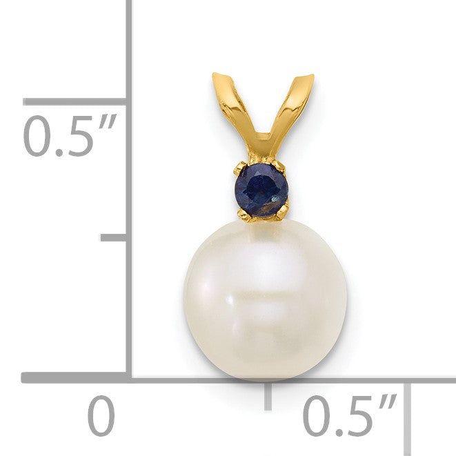 14k 7-7.5mm White Round Freshwater Cultured Pearl and .09SA Sapphire Pendant