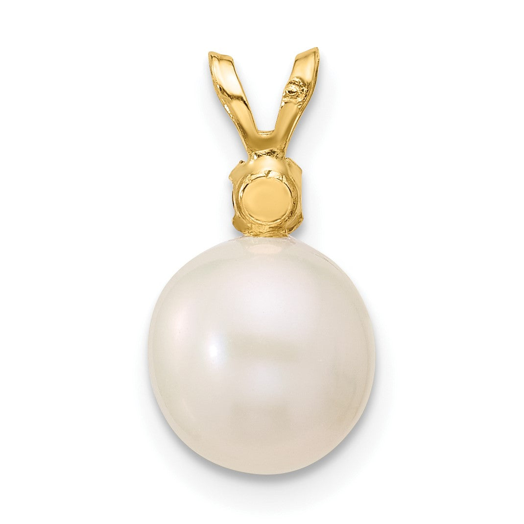 14k 8-8.5mm White Round Freshwater Cultured Pearl and .07AM Amethyst Pendant