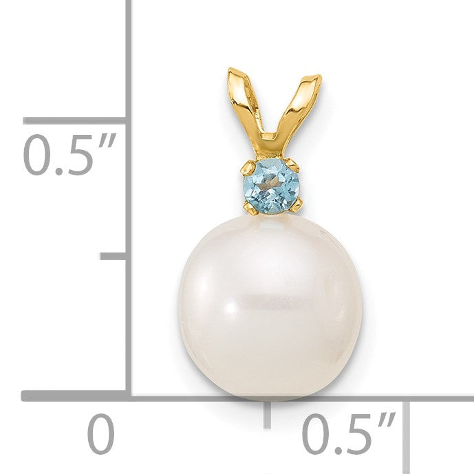 14k 8-8.5mm White Round Freshwater Cultured Pearl and .09BT Blue Topaz Pendant