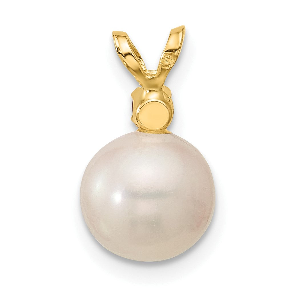 14k 8-8.5mm White Round Freshwater Cultured Pearl and .09CI Citrine Pendant