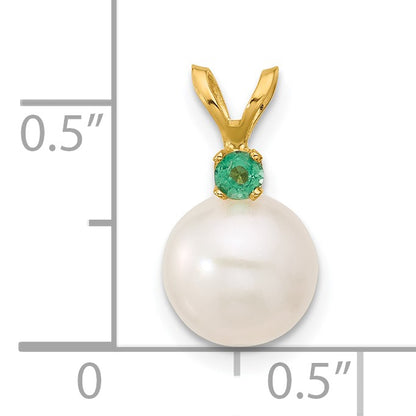 14k8-8.5mm White Round Freshwater Cultured Pearl and .09EM Emerald Pendant