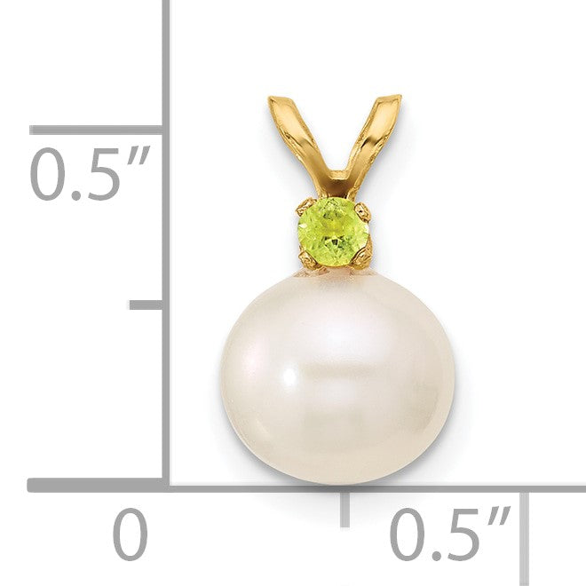 14k 8-8.5mm White Round Freshwater Cultured Pearl and .07PE Peridot Pendant