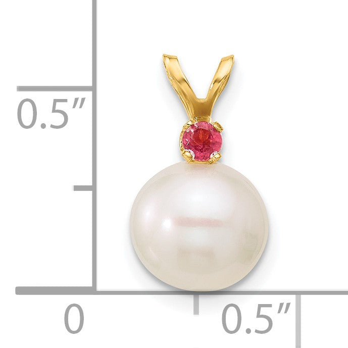 14k 8-8.5mm White Round Freshwater Cultured Pearl and .07PT Peridot Pendant