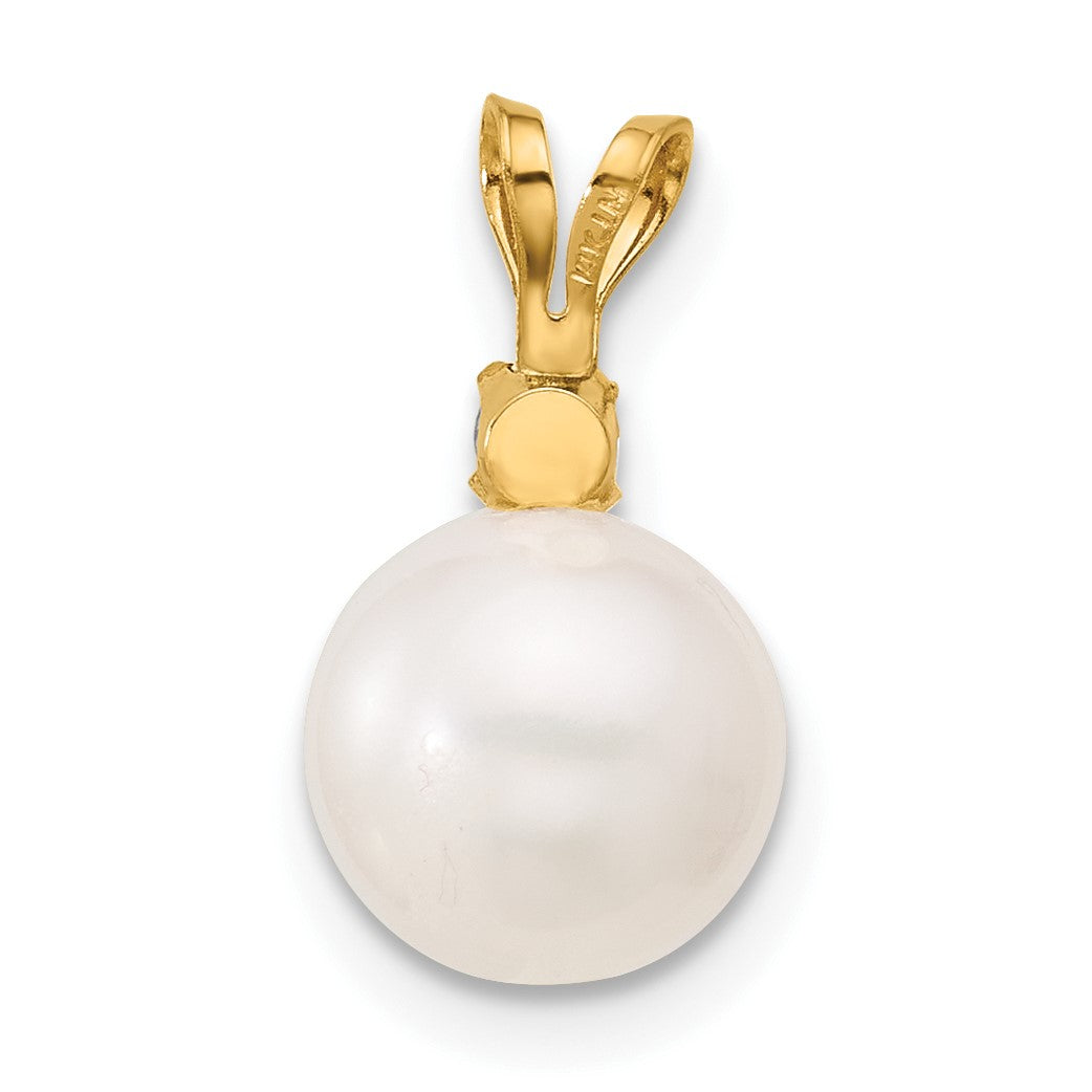 14k 8-8.5mm White Round Freshwater Cultured Pearl and .07TZ Tanzanite Pendant