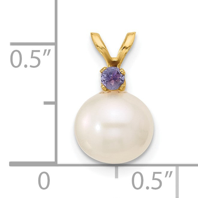 14k 8-8.5mm White Round Freshwater Cultured Pearl and .07TZ Tanzanite Pendant