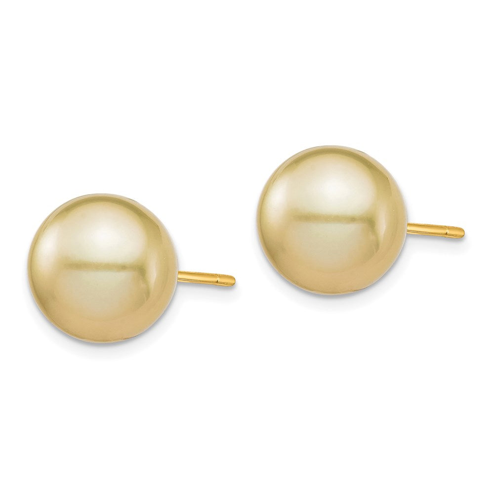 14k 10-11mm Round Golden South Sea Saltwater Cultured Pearl Post Earrings