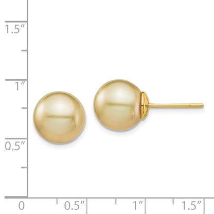 14k 10-11mm Round Golden South Sea Saltwater Cultured Pearl Post Earrings