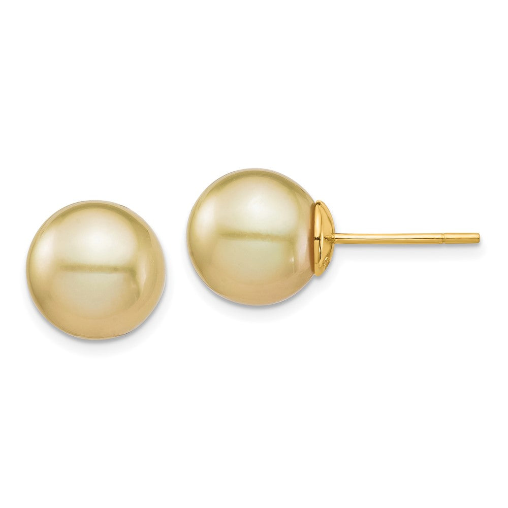 14k 10-11mm Round Golden South Sea Saltwater Cultured Pearl Post Earrings