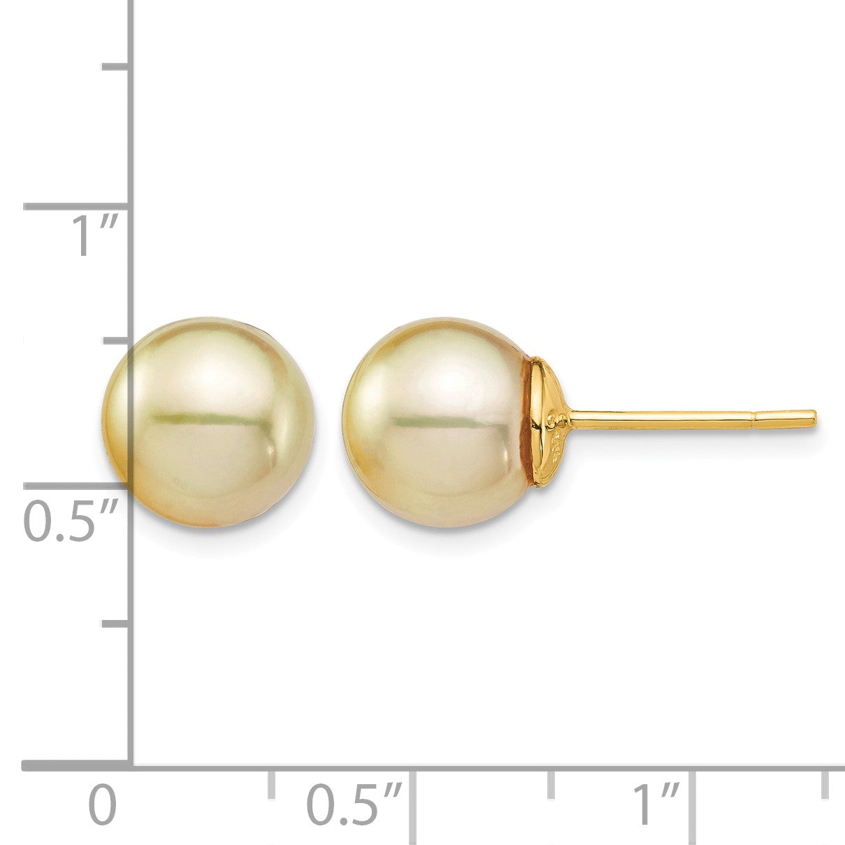 14k 9-10mm Round Golden South Sea Saltwater Cultured Pearl Post Earrings