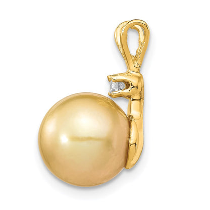 14k 9-10mm Round Golden South Sea Saltwater Cultured Pearl and .05 Carat Diamond Pendant