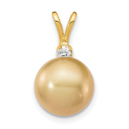 14k 9-10mm Round Golden South Sea Saltwater Cultured Pearl and .05 Carat Diamond Pendant